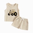 thumbnail image 1 of KPOPLK 2 Piece Toddler Baby Boy Clothes 6 12 18 24 Month 2T 3T Summer Outfits Sleeveless Tank Top T-Shirt + Casual Shorts Set(12-18 Months,Beige), 1 of 5