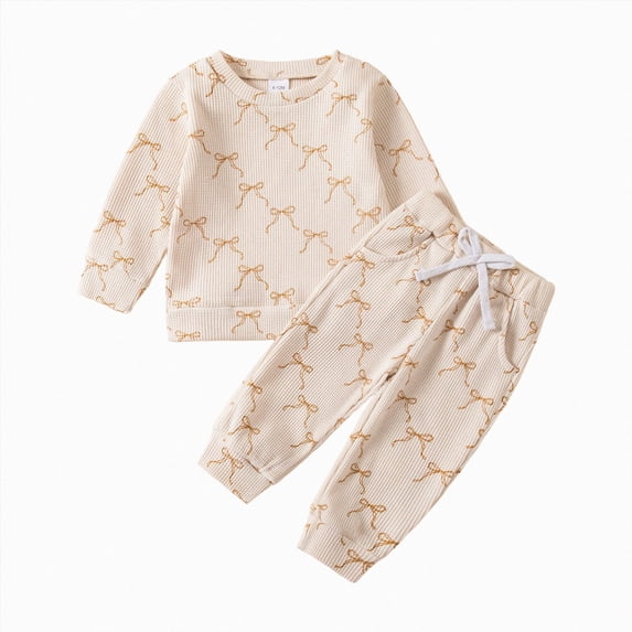 KPOPLK 2 Piece Toddler Baby Girls Clothing Cute Print Long Sleeve Crewneck Knit Shirt Jogger Pant Girls Fall Outfit Set 6 9 12 18Months 2t 3t,Size 12-18 Months