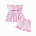 thumbnail image 1 of KPOPLK 2 Piece Toddler Girl Clothes for 12 Months 2T 3T Summer Outfit Ruffle Sleeveless Gingham Bow Embroidered Top and Ruffled Shorts Set(18-24 Months,Pink), 1 of 5