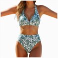 thumbnail image 1 of KPOPLK 2 Piece Women's Solid Bikini Set High Waisted Swimsuit Tummy Control Swimwear Halter V Neck Ruched Bathing Suit(L,Green), 1 of 9