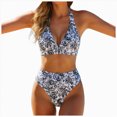 thumbnail image 1 of KPOPLK 2 Piece Women's Solid Bikini Set High Waisted Swimsuit Tummy Control Swimwear Halter V Neck Ruched Bathing Suit(M,Black), 1 of 9