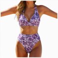 thumbnail image 1 of KPOPLK 2 Piece Women's Solid Bikini Set High Waisted Swimsuit Tummy Control Swimwear Halter V Neck Ruched Bathing Suit(M,Purple), 1 of 9