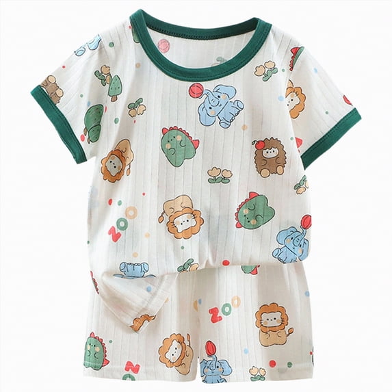 KPOPLK 2PCS Baby Boy Summer Clothes for 1T 2T 3T 4T 5 6T Toddler Boy Outfits Cartoon Print Set Boy Outfits Crew Neck Set Size 6-12 Months,Dark Green