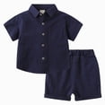 thumbnail image 1 of KPOPLK 2PCS Toddler Baby Boys Clothes Set for 1t 2t 3t 4t 5t Button-Up Shirt Tops + Shorts Summer Outfit with Pockets(2-3 Years,Navy), 1 of 7
