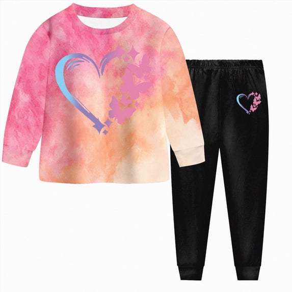 KPOPLK 2Pcs Set Infant Baby Girl Fall Clothes Girl Long Sleeve Crewneck Sweatshirt+Joggers Pants Winter Outfit Set Size 6-7 Years