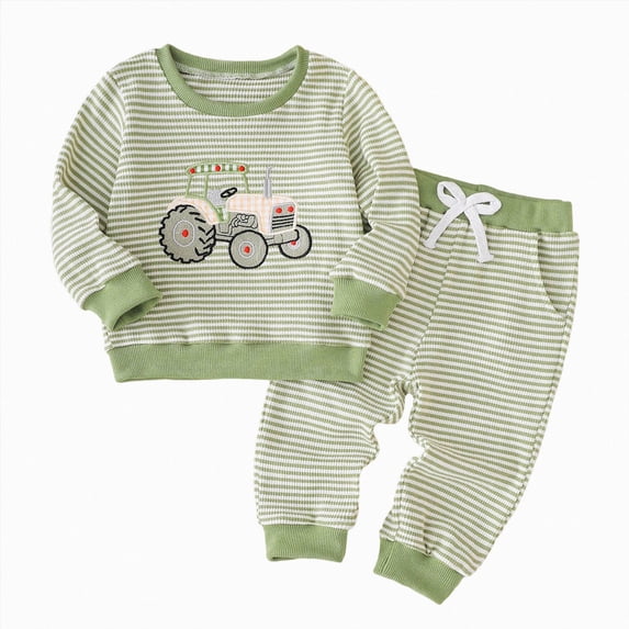 yboeqw 2Pcs Toddler Boys Clothes for Baby Boy 1T 2T 3T 4T Fall Outfits Stripe Print Long Sleeve Top Shirts and Pants Set AG,Size 6-12 Months