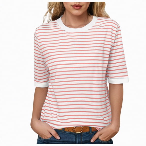 KPOPLK 3/4 Length Sleeve Womens Tops with Button Cuffs Dressy Casual V Neck Summer Outfits Early Fall Fashion Clothes(L,b38-Pink)