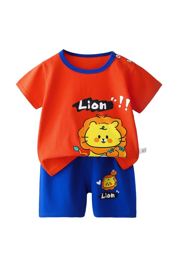 3Months -6T 2PCS Toddler Baby Boy Clothes Kids Summer Cartoon Print Short Sleeve T Shirt Short Set with Pockets Size 4-5 Years,Red