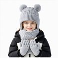 thumbnail image 1 of KPOPLK 3Piece Girls Boys Solid Color Beanie Hat Glovs Set Fleece Lined Winter Hat with Pom Pom for Cold Weather(3-8 Years,Grey), 1 of 6