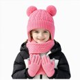 thumbnail image 1 of KPOPLK 3Piece Girls Boys Solid Color Beanie Hat Glovs Set Fleece Lined Winter Hat with Pom Pom for Cold Weather(3-8 Years,Pink), 1 of 6