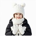 thumbnail image 1 of KPOPLK 3Piece Girls Boys Solid Color Beanie Hat Glovs Set Fleece Lined Winter Hat with Pom Pom for Cold Weather(3-8 Years,White), 1 of 6