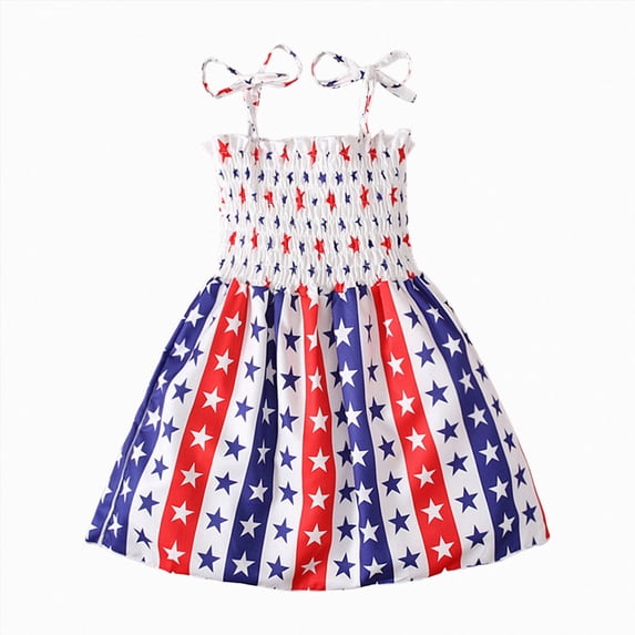 KPOPLK 4th of July Toddler Dress Outfit American Flag Dress Patriotic Independence Memorial Day Dress Summer Clothes(18-24 Months,Beige)