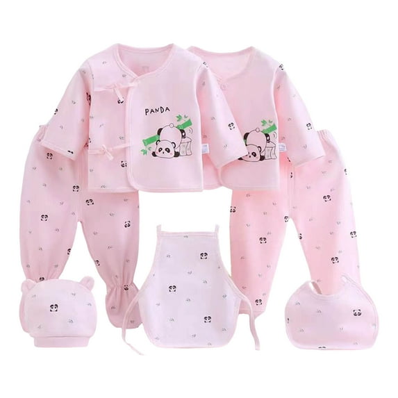 KPOPLK 7-Piece Preemie Baby Boys Clothes Bodysuit Romper Pants Hats Outfit Fall Winter Set(0-3 Months,R11-Pink)