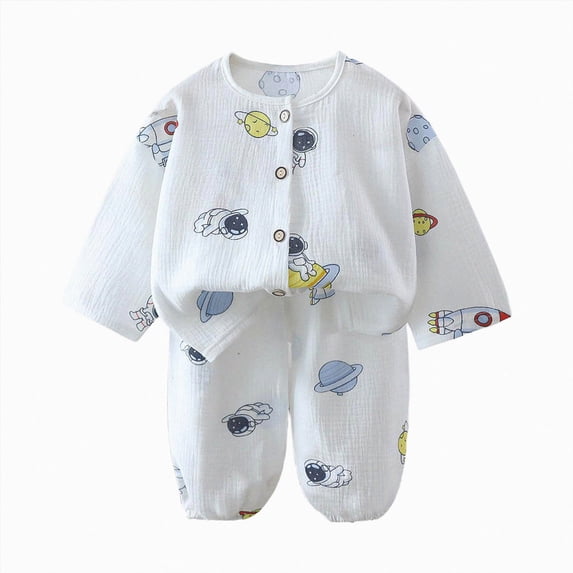 KPOPLK 9M-10T Boys Pajamas 2 Piece Toddler Kids Long Sleeve Button Down Top and Pants Snug Fit Pjs Sets Cotton Sleepwear,Size 6-12 Months