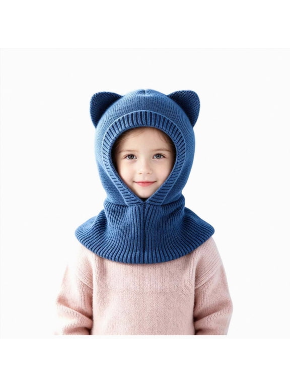 Baby Beanie Fleece Lined Neck Warmer Toddler Winter Hat Boys Girls Kids Hats(3-10 Years,Blue)