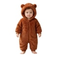thumbnail image 1 of KPOPLK Baby Bear Ear Hooded Romper 0 3 6 9 12 18 Months Fuzzy Fleece Onesie Jumpsuit for Infant Toddler Winter Warm Outfit(Brown,0-3 Months), 1 of 5