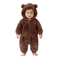 thumbnail image 1 of KPOPLK Baby Bear Ear Hooded Romper 0 3 6 9 12 18 Months Fuzzy Fleece Onesie Jumpsuit for Infant Toddler Winter Warm Outfit(Coffee,12-18 Months), 1 of 5