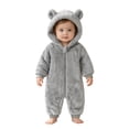 thumbnail image 1 of KPOPLK Baby Bear Ear Hooded Romper 0 3 6 9 12 18 Months Fuzzy Fleece Onesie Jumpsuit for Infant Toddler Winter Warm Outfit(Grey,0-3 Months), 1 of 5
