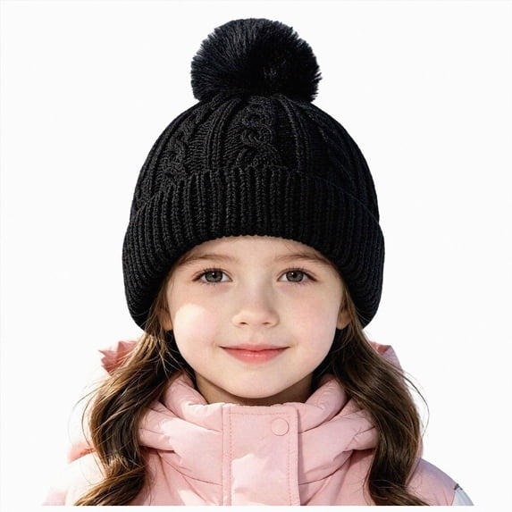 KPOPLK Baby Beret Hat Toddler Winter Knitted Beanie Cap Solid Color Little Boys Girls Knit Fleece Hat(2-10 Years,Black)