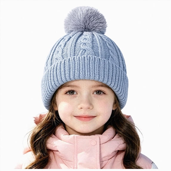 KPOPLK Baby Beret Hat Toddler Winter Knitted Beanie Cap Solid Color Little Boys Girls Knit Fleece Hat(2-10 Years,Grey)