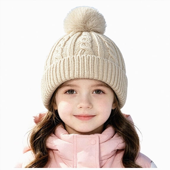 KPOPLK Baby Beret Hat Toddler Winter Knitted Beanie Cap Solid Color Little Boys Girls Knit Fleece Hat(2-10 Years,Khaki)