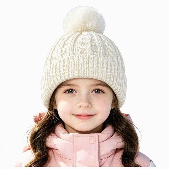 KPOPLK Baby Beret Hat Toddler Winter Knitted Beanie Cap Solid Color Little Boys Girls Knit Fleece Hat(2-10 Years,White)