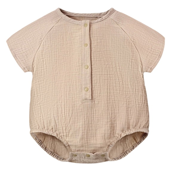 KPOPLK Baby Boy Clothes Infant Summer Casual Cartoon Print Romper Toddler Baby Plain Short Sleeve Bodysuit Jumpsuit Size 12-18 Months,Khaki