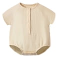 thumbnail image 1 of KPOPLK Baby Boy Clothes Infant Summer Casual Cartoon Print Romper Toddler Baby Plain Short Sleeve Bodysuit Jumpsuit Size 3-6 Months,Beige, 1 of 6