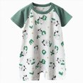 thumbnail image 1 of KPOPLK Baby Boy Clothes Pajama Button Down Short Sleeve Raglan Sleeve Romper Jumpsuit Collared Bodysuit One-Piece PJM Size 12-18 Months,Dark Green, 1 of 5