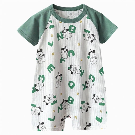 KPOPLK Baby Boy Clothes Pajama Button Down Short Sleeve Raglan Sleeve Romper Jumpsuit Collared Bodysuit One-Piece PJM Size 12-18 Months,Dark Green