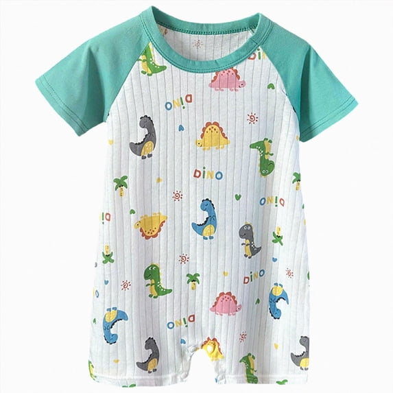 KPOPLK Baby Boy Clothes Pajama Button Down Short Sleeve Raglan Sleeve Romper Jumpsuit Collared Bodysuit One-Piece PJM Size 12-18 Months,Green