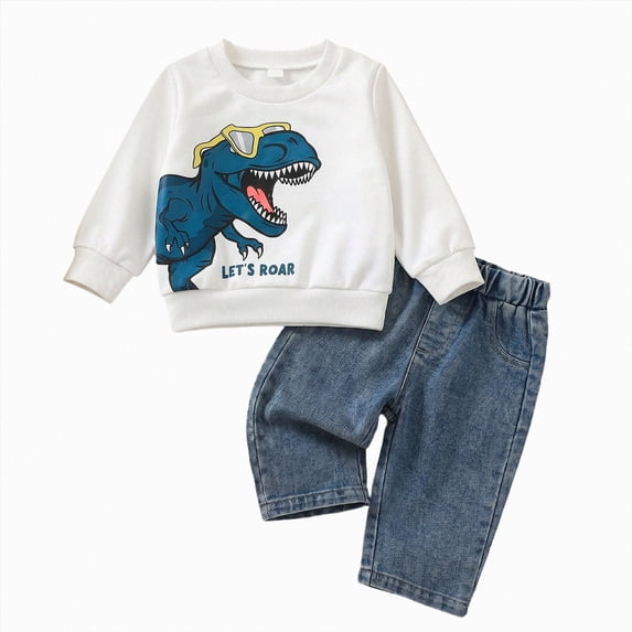 KPOPLK Baby Boy Fall Clothes Set Long Sleeve Dinosaur Print Sweatshirt Pants 9 12 18 Months 2T 3T Toddler Outfits,Size 12-18 Months