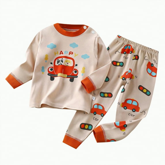 KPOPLK Baby Boy Girl Matching 6M-8Y Soft Warm Cotton Character Long+Short Sleeve Snug-Fit Pajama Sleepwear Daily(Style1,4-5 Years)
