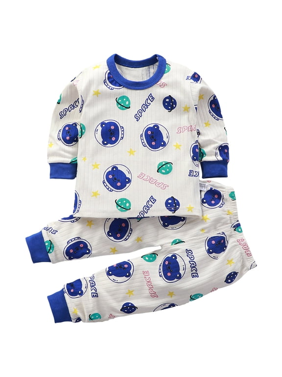 Baby Boy Girl Pajama Set 6M-10T Kids Cute Toddler Snug Fit Pattern Pjs Cotton Sleepwear Ruffled Shirring Size 3-6 Months,Blue