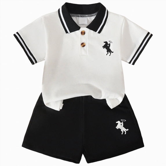 KPOPLK Baby Boy Outfits Summer Casual Short Sleeve Solid Lapel Polo Shirt Shorts Set Baby Boy Clothes(6-9 Months,White)