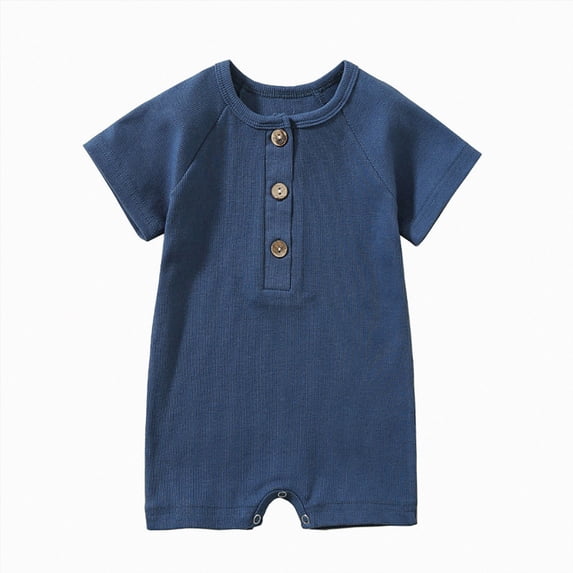 KPOPLK Baby Boy Polo Striped Rompers Summer Short Sleeve Ribbed Collared Outfit Pajama Infant Clothes 0-24 Months Size 0-3 Months,Blue