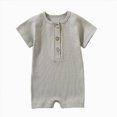 thumbnail image 1 of KPOPLK Baby Boy Polo Striped Rompers Summer Short Sleeve Ribbed Collared Outfit Pajama Infant Clothes 0-24 Months Size 12-18 Months,Grey, 1 of 4