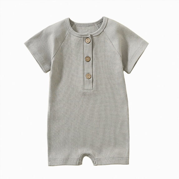 KPOPLK Baby Boy Polo Striped Rompers Summer Short Sleeve Ribbed Collared Outfit Pajama Infant Clothes 0-24 Months Size 12-18 Months,Grey