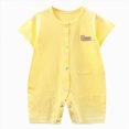 thumbnail image 1 of KPOPLK Baby Boy Romper Pajama Newborn Infant Summer Jumpsuit Solid Short Sleeve Crew Neck PJM Sleepwear Clothes for 0 3 6 9 12 18 Months Size 12-18 Months,Yellow, 1 of 4