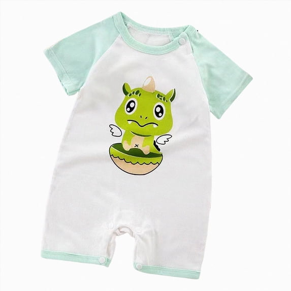 KPOPLK Baby Boy Rompers Clothes Short Sleeve Cotton Toddler Rompers Graphic Print Baby Clothes One-Piece Outfit(0-6 Months,Green)