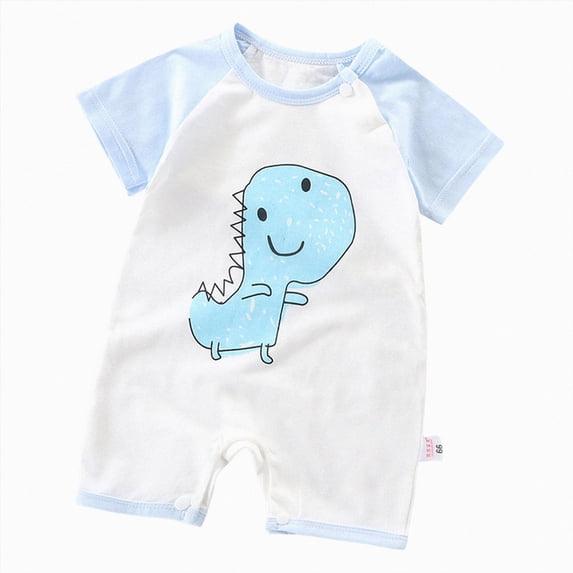 KPOPLK Baby Boy Rompers Clothes Short Sleeve Cotton Toddler Rompers Graphic Print Baby Clothes One-Piece Outfit(12-18 Months,Sky Blue)