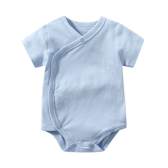 KPOPLK Baby Boy Striped Clothes Waffle Short Sleeve Oversized Romper Bodysuit Summer Onesie Clothing Size 9-12 Months,Light Blue