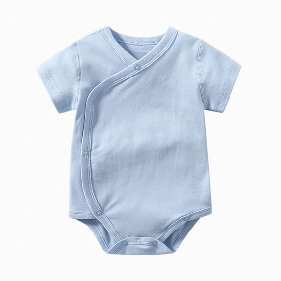 KPOPLK Baby Boy Striped One-piece Waffle Short Sleeve Button Bodysuit Summer Baby Collared Onsie Polo Shirt Clothes(0-3 Months,Light Blue)