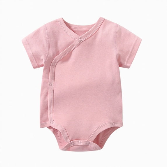 KPOPLK Baby Boy Striped One-piece Waffle Short Sleeve Button Bodysuit Summer Baby Collared Onsie Polo Shirt Clothes(6-9 Months,Light Pink)