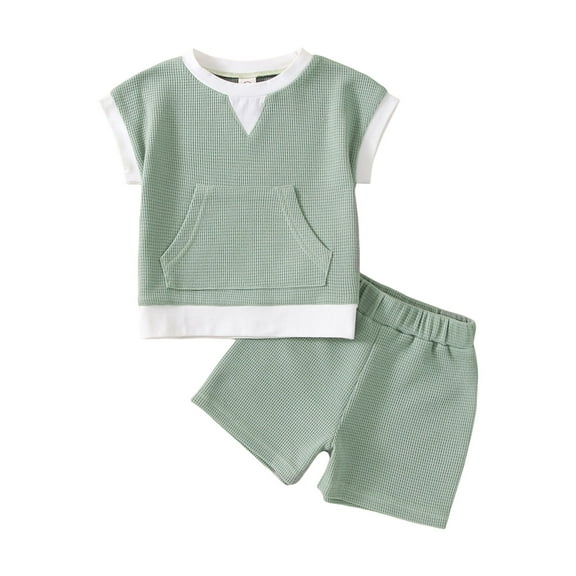 KPOPLK Baby Boy Summer Clothes Button Short Sleeve Romper Bodysuit Shorts Set Toddler Soft Outfit(Green_2,12-18 Months)