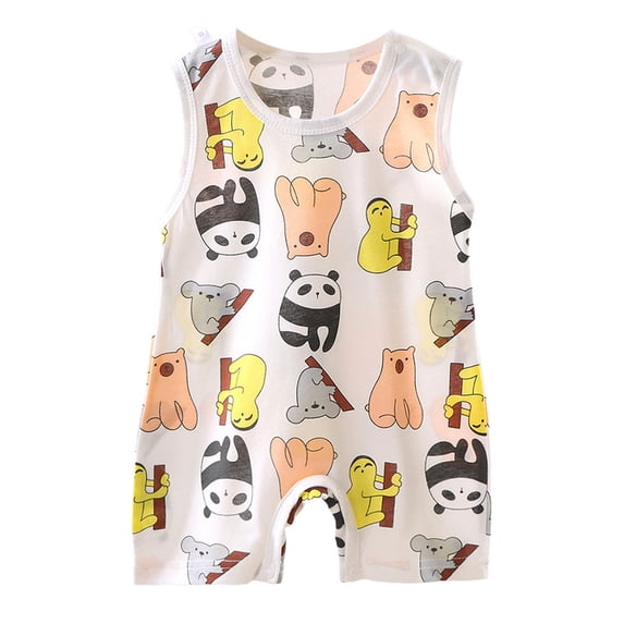KPOPLK Baby Boy Summer Clothes Dinosaur Print Sleeveless Jumpsuit Newborn Romper Infant One Piece Outfit(0-6 Months,Yellow)