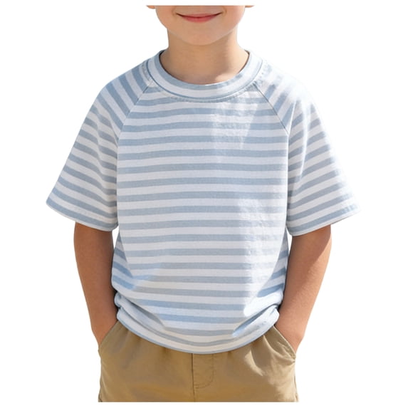 KPOPLK Baby Boy Summer Clothes Striped Short Sleeve T Shirt Tops Infant Toddler Tees 0-4 Years(9-12 Months,Light Blue)
