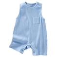 thumbnail image 1 of KPOPLK Baby Boy Summer Outfit Solid Color Romper Striped Sleeveless Onesie Bodysuit Overalls Newborn Boy Clothes(3-6 Months,Light Blue), 1 of 9