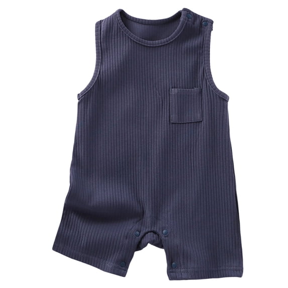KPOPLK Baby Boy Summer Outfit Solid Color Romper Striped Sleeveless Onesie Bodysuit Overalls Newborn Boy Clothes(6-9 Months,Navy)