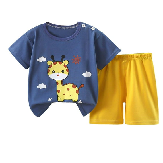 KPOPLK Baby Boy's Summer Attire Cotton Short Sleeve Button Up Shirt with Pocket Shorts 2PCS Set the childrens place baby clothes(4-5 Years,Blue)